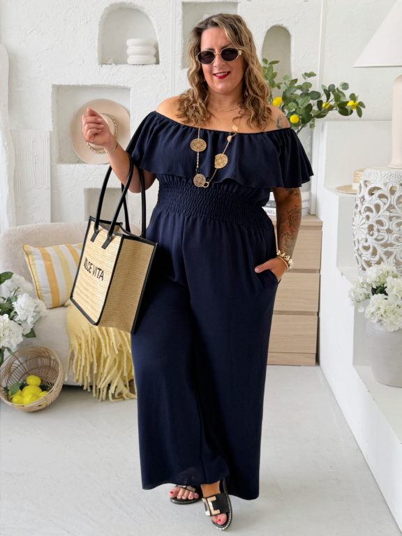 Overal Cindy z nemačkavého materiálu do 4XL - tmavě modrý