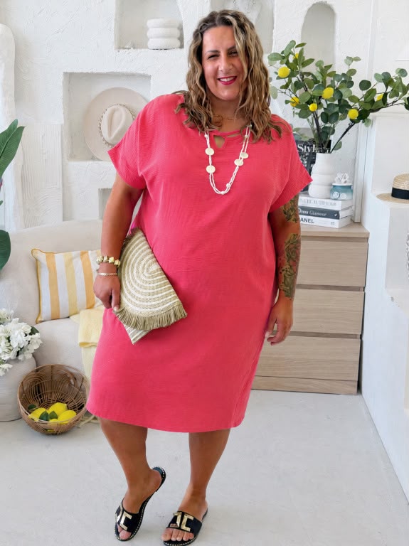 Šaty Fiona do 4XL z nemačkavého materiálu - lososové