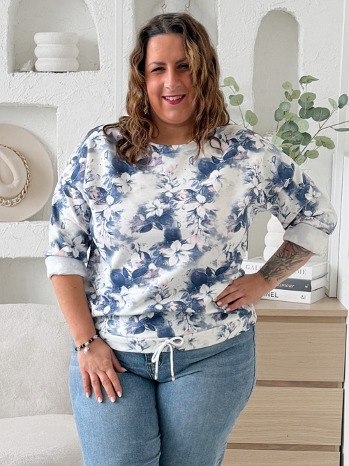 Mikina Spring Flowers Blue do 3XL