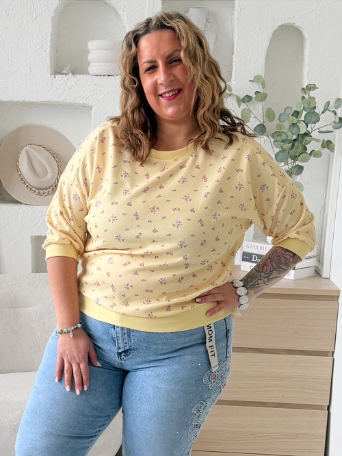 Máslová mikina Romance do 3XL - pastelově žlutá