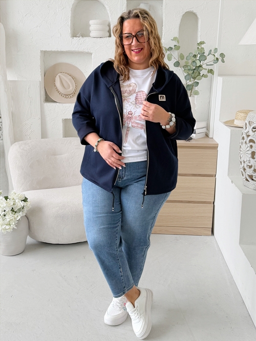 Máslová mikina na zip Jefry do 3XL - tmavě modrá