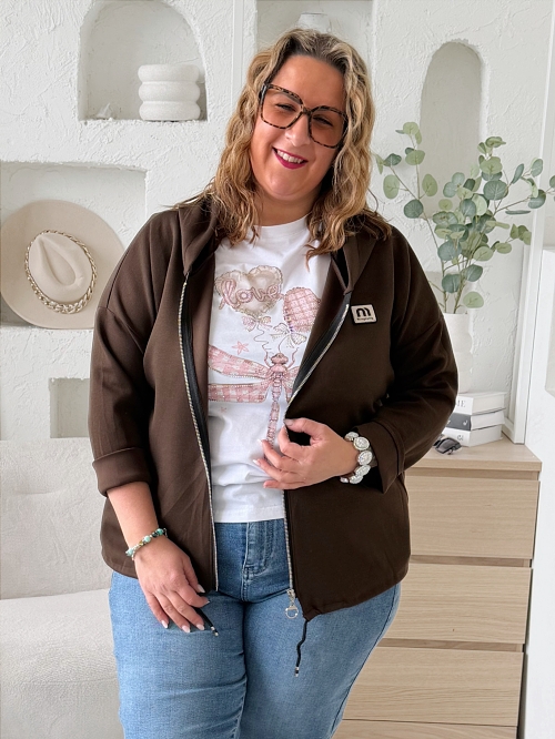 Máslová mikina na zip Jefry do 3XL - čokoládová