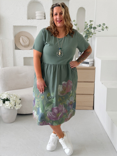 Balonové šaty Flower Pastel do 4XL - khaki