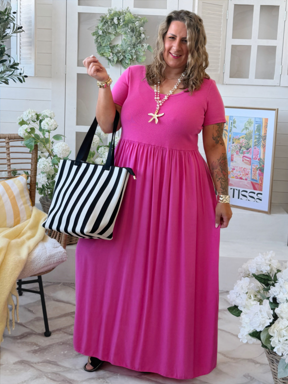 Maxi šaty Basic do 4XL fuchsiové