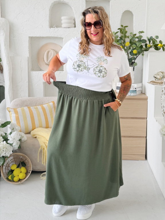 Sukně z nemačkavého materiálu do 5XL khaki