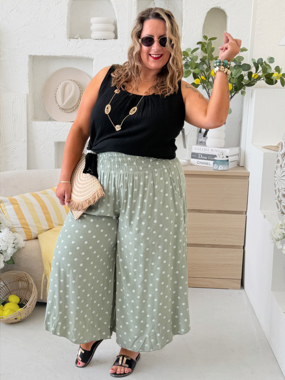 Lehounké puntíkaté kalhoty do 4XL - khaki
