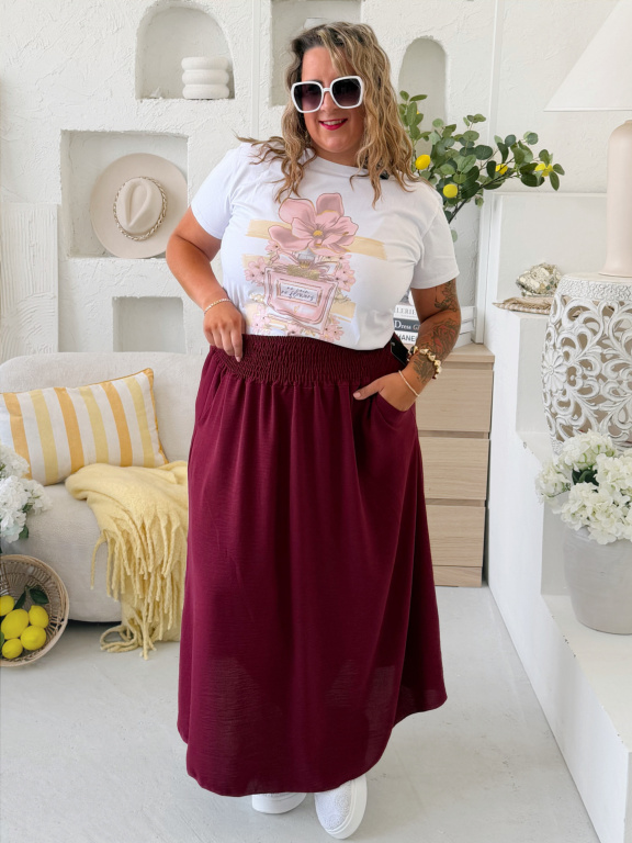 Sukně z nemačkavého materiálu do 5XL burgundy