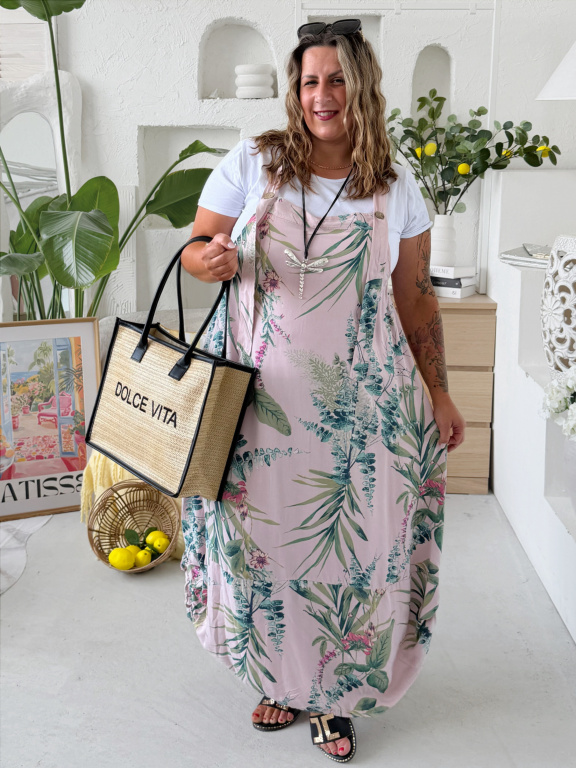 Laclové šaty Myself Flower z viscozového materiálu do 4XL - růžové