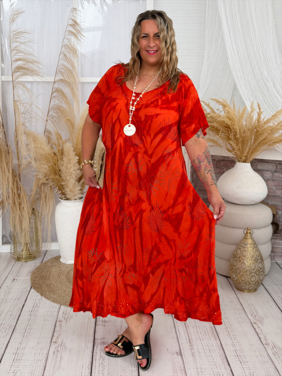 Indické šaty Golia až do 4XL - červený pomeranč