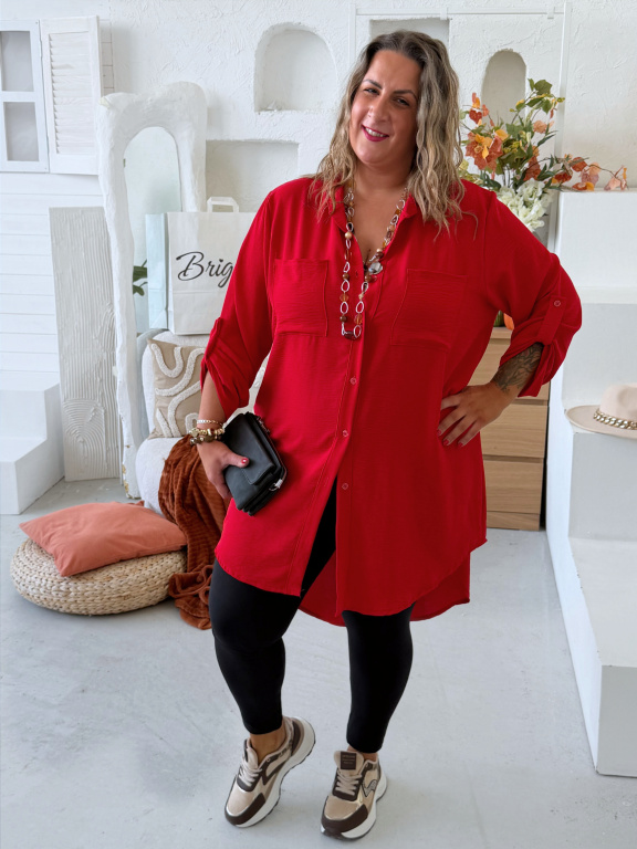 Lehounká oversize košile do 3XL velikosti nemačkavá - červená
